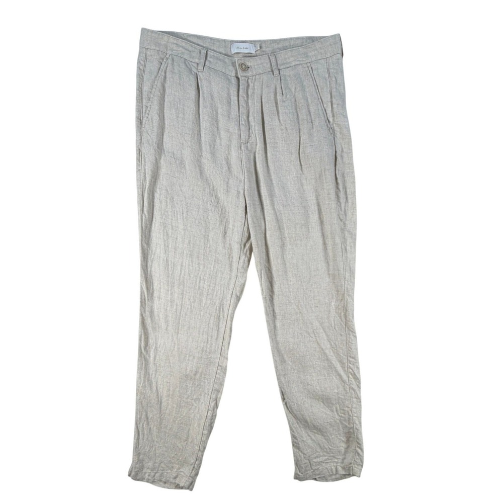Porter & Ash Mens 100% Linen Pants Pleated Oatmeal Beige Size 34 Summer
